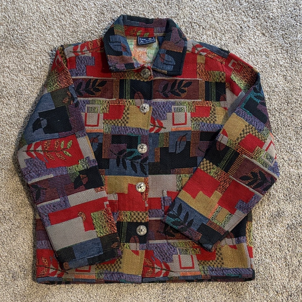 Jane Ashley Multicolor Leaves Patchwork Jacket, S… - image 1